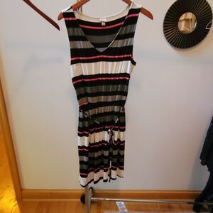 Merona Woman's Sleeveless Dress Size Large Coral, Black, Gray And White Striped
